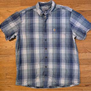 Carhartt Relaxed Fit Blue Plaid Short Sleeve Button Down Shirt Men’s XL